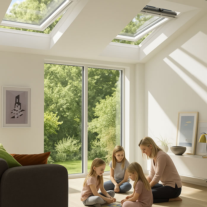 Roof windows in house extension