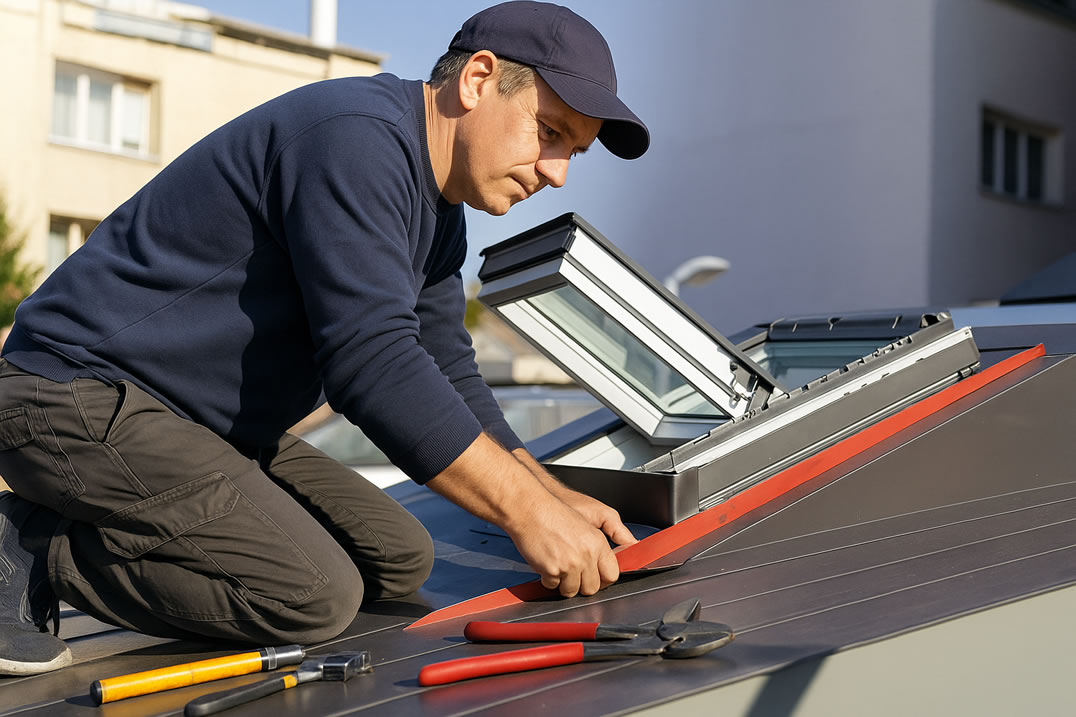 Roof window installation by a roofer